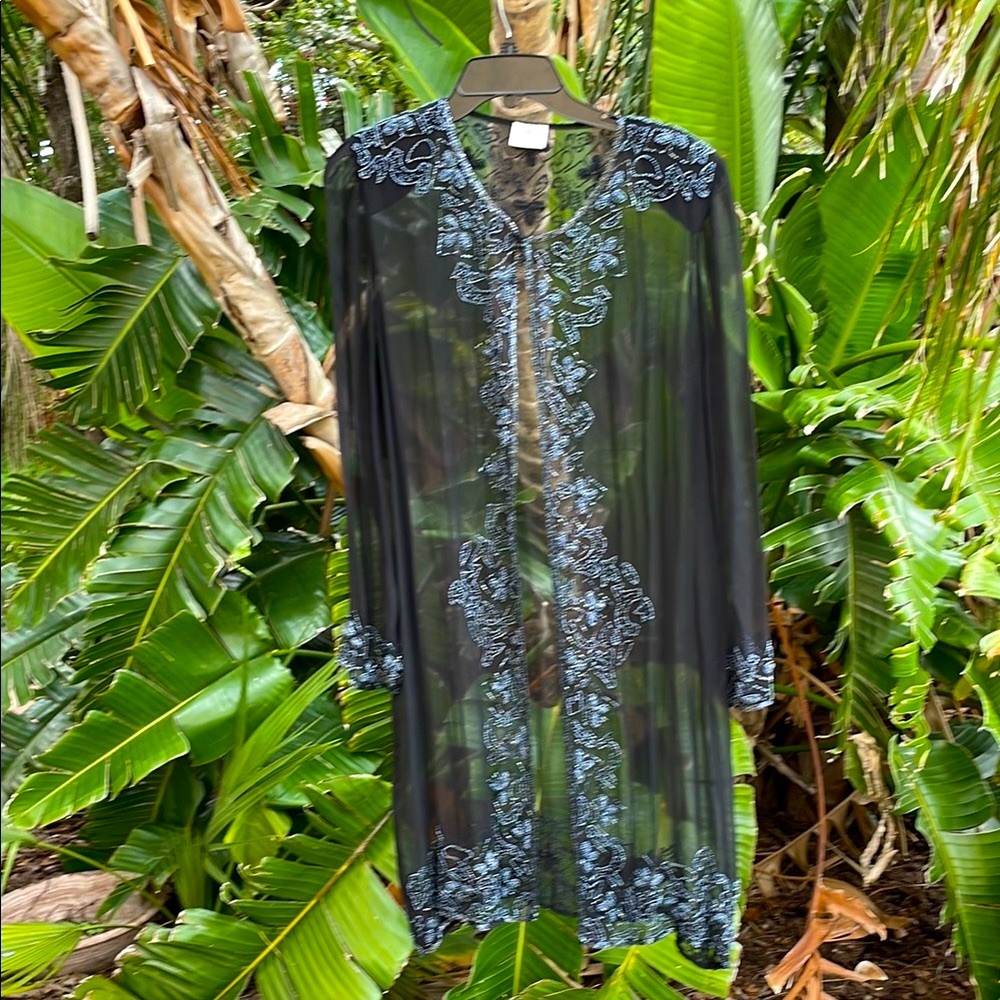 Beaded sheer silk duster